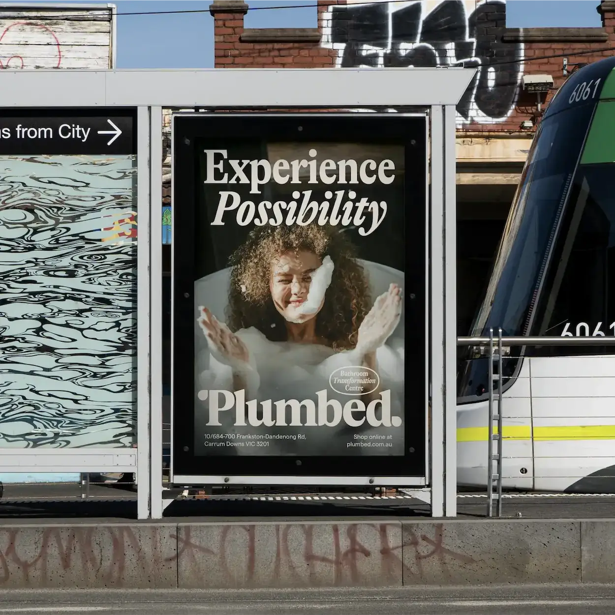 Plumbed tram stop poster: Experience Possibility